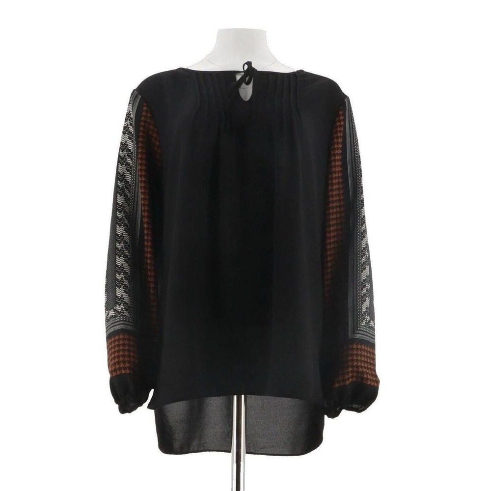 Elegant Black Sheer Blouse with Patterned Sleeves